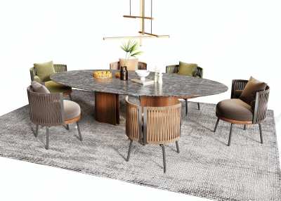 现代餐桌椅组合3D模型下载